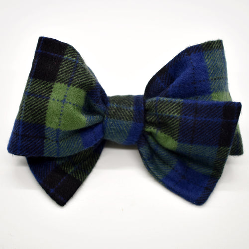 Green & Navy Flannel Bow