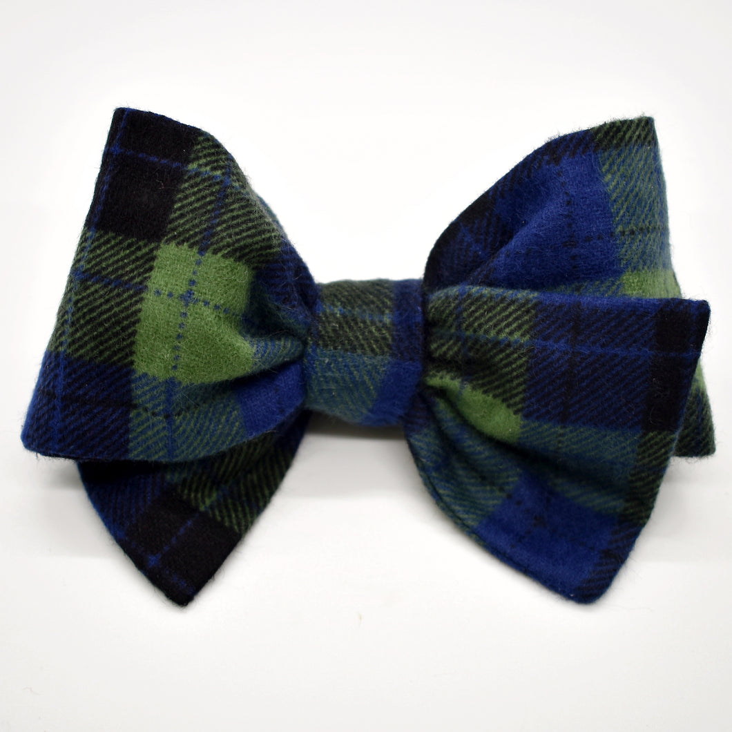 Green & Navy Flannel Bow