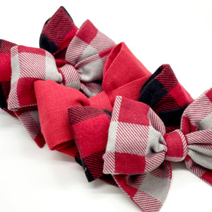 Magenta Plaid Flannel Bow