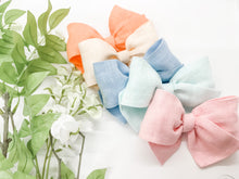 Load image into Gallery viewer, Peach Pink Linen Bow