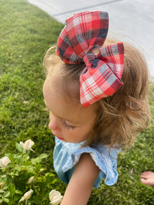 Red, White and Blue Plaid Bow