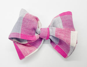 Summer Plaid Linen Bow