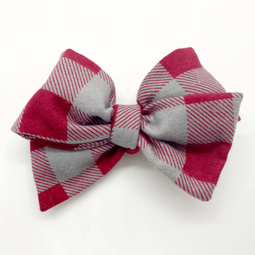 Magenta Plaid Flannel Bow